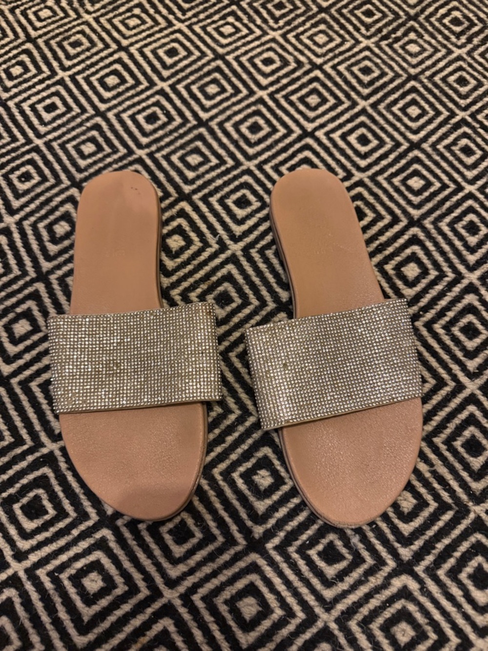 Rhinestone Slide Sandals in Nude